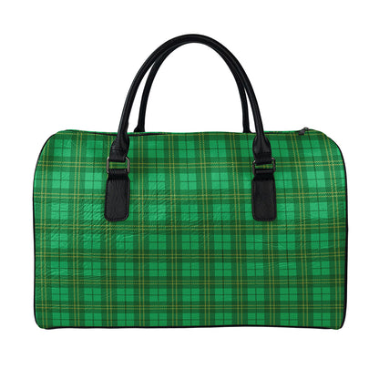 Green Tartan St. Patrick's Day Print Leather Duffle Bag
