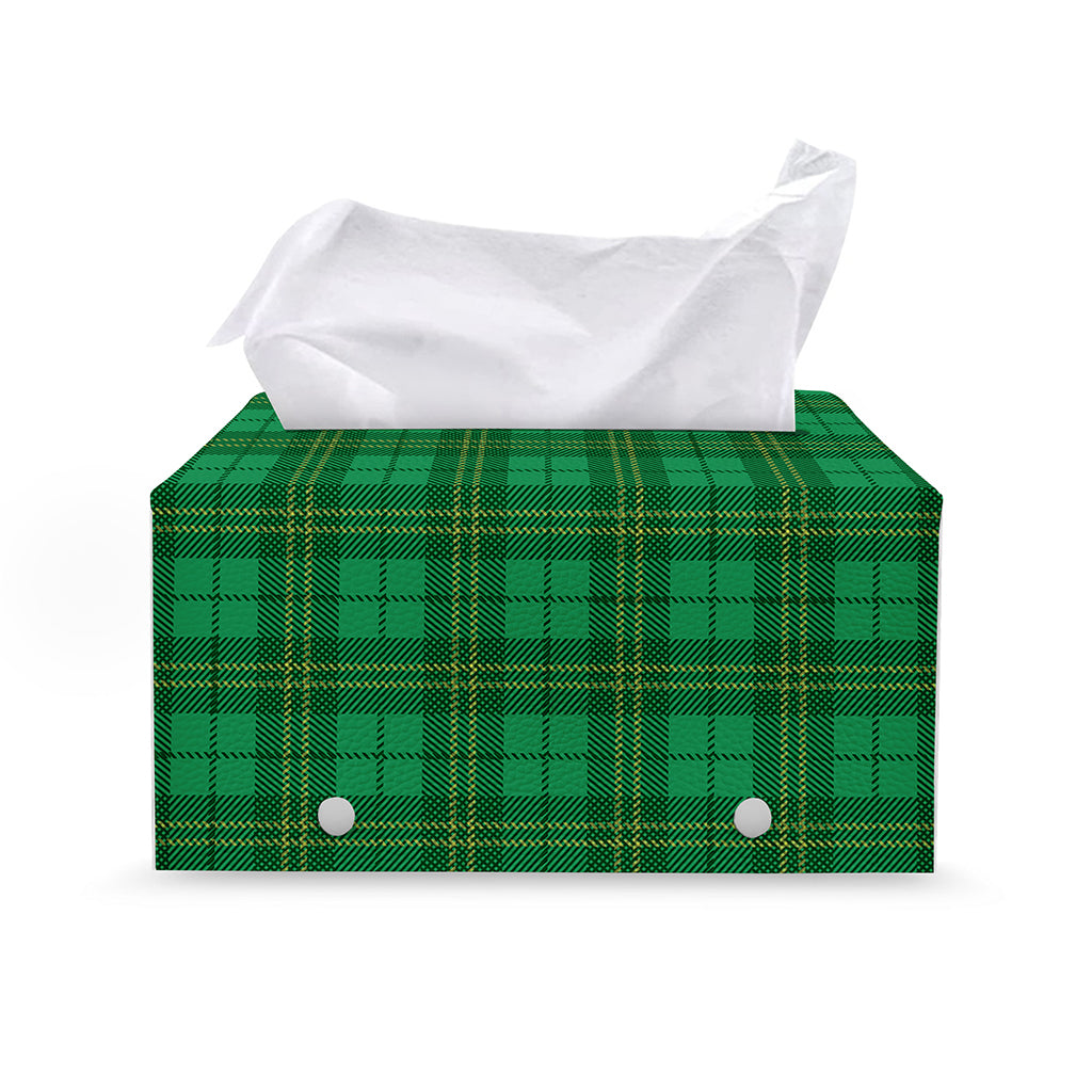Green Tartan St. Patrick's Day Print Leather Tissue Box Cover