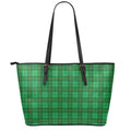 Green Tartan St. Patrick's Day Print Leather Tote Bag With Zipper