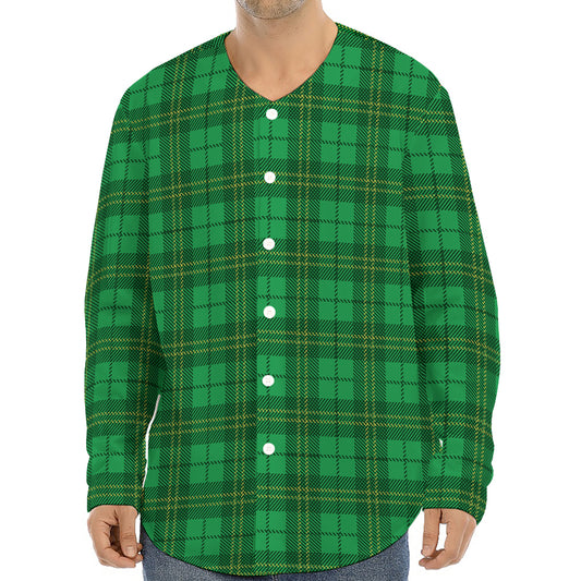 Green Tartan St. Patrick's Day Print Long Sleeve Baseball Jersey