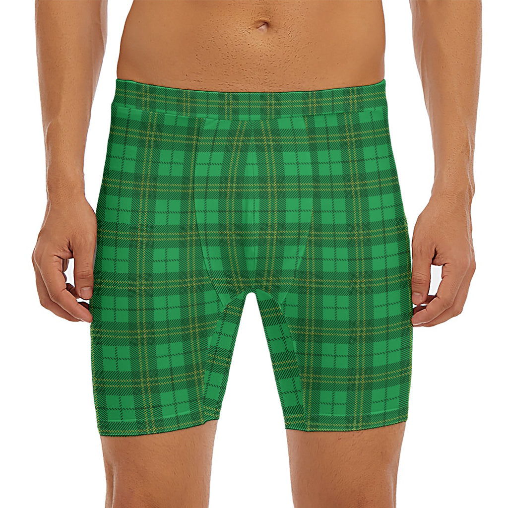 Green Tartan St. Patrick's Day Print Men's Long Boxer Briefs