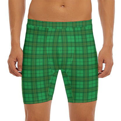 Green Tartan St. Patrick's Day Print Men's Long Boxer Briefs