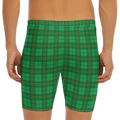 Green Tartan St. Patrick's Day Print Men's Long Boxer Briefs