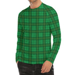 Green Tartan St. Patrick's Day Print Men's Long Sleeve Rash Guard
