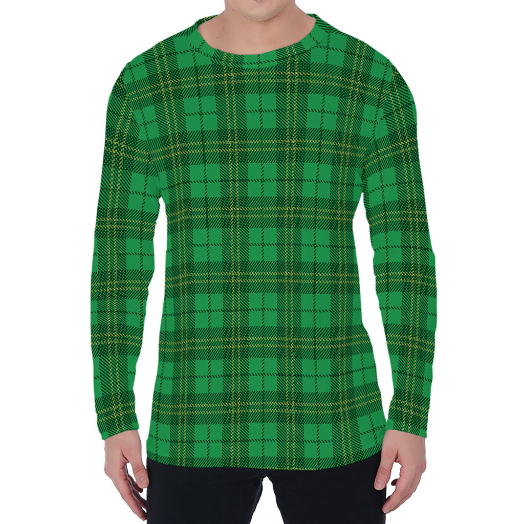 Green Tartan St. Patrick's Day Print Men's Long Sleeve T-Shirt