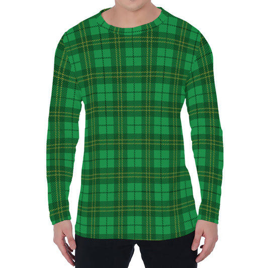 Green Tartan St. Patrick's Day Print Men's Long Sleeve T-Shirt