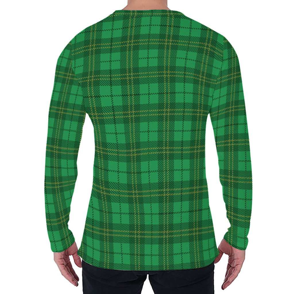 Green Tartan St. Patrick's Day Print Men's Long Sleeve T-Shirt