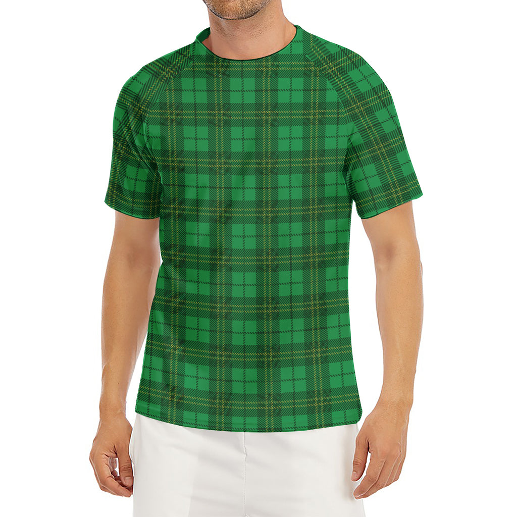 Green Tartan St. Patrick's Day Print Men's Short Sleeve Rash Guard