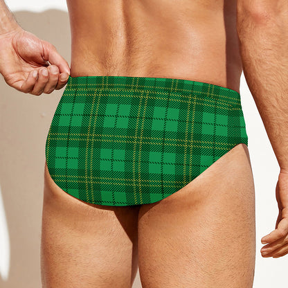 Green Tartan St. Patrick's Day Print Men's Swim Briefs