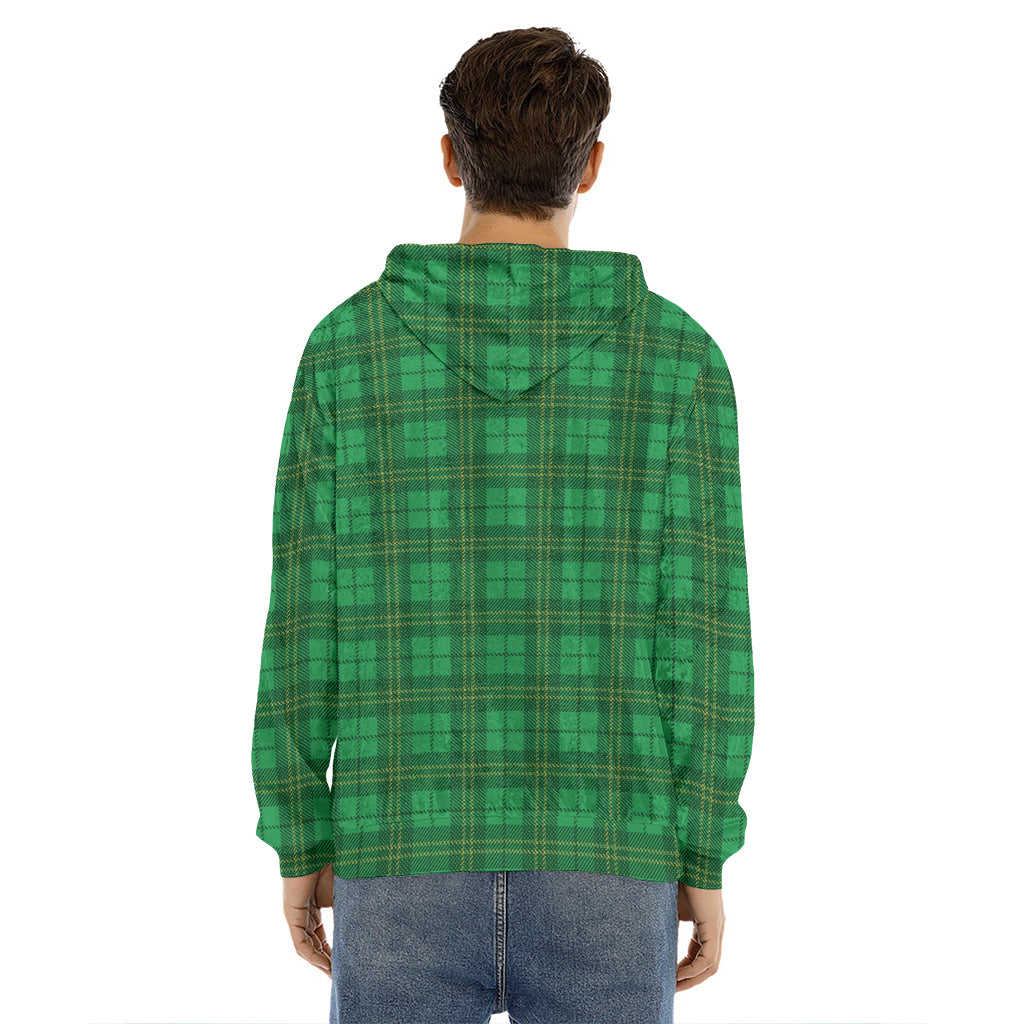 Green Tartan St. Patrick's Day Print Men's Velvet Pullover Hoodie