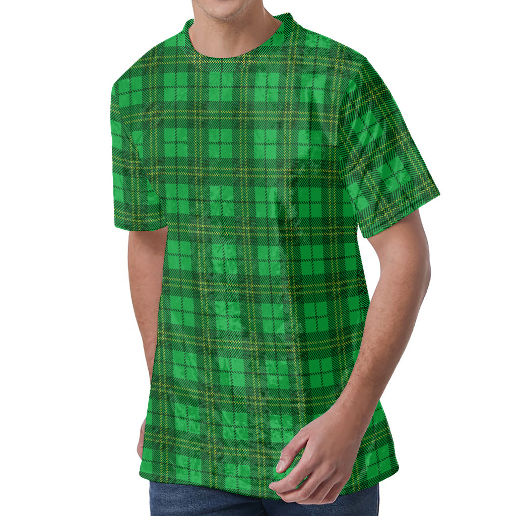 Green Tartan St. Patrick's Day Print Men's Velvet T-Shirt