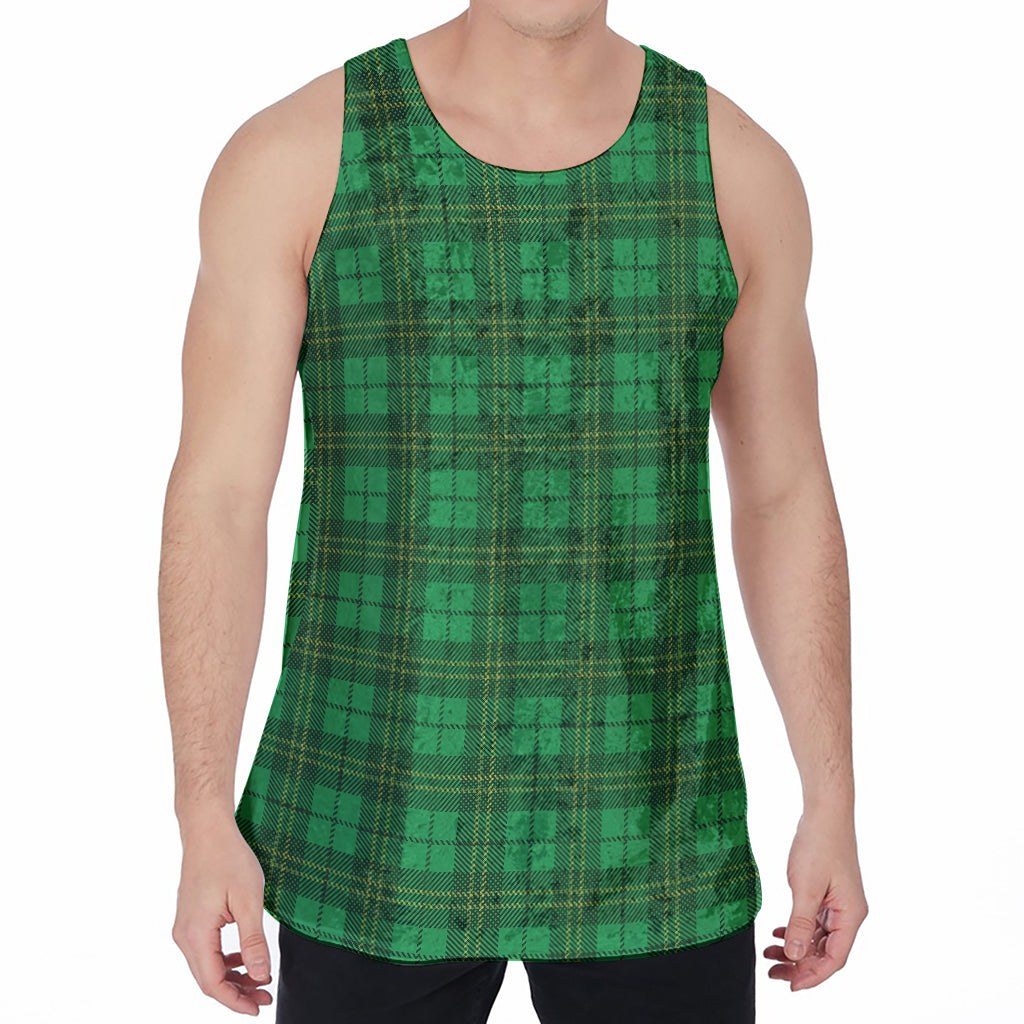 Green Tartan St. Patrick's Day Print Men's Velvet Tank Top