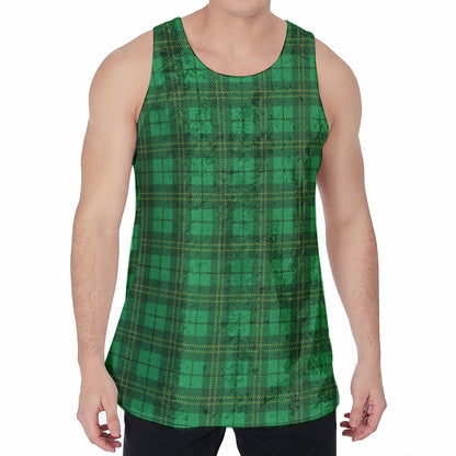 Green Tartan St. Patrick's Day Print Men's Velvet Tank Top