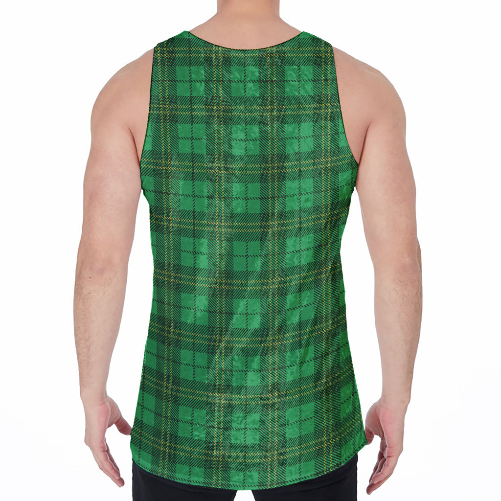 Green Tartan St. Patrick's Day Print Men's Velvet Tank Top