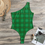 Green Tartan St. Patrick's Day Print One Shoulder Bodysuit