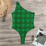 Green Tartan St. Patrick's Day Print One Shoulder Bodysuit