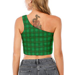 Green Tartan St. Patrick's Day Print One Shoulder Crop Top