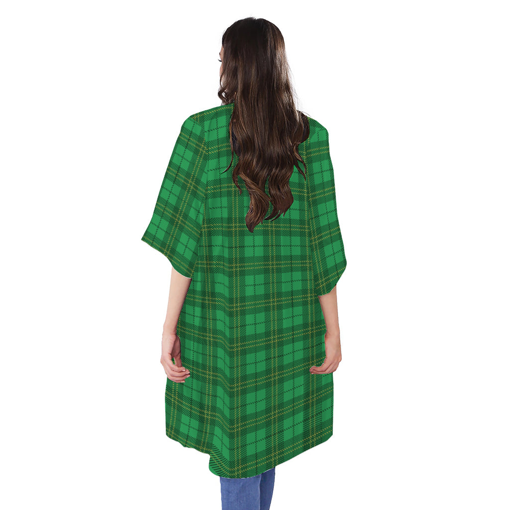 Green Tartan St. Patrick's Day Print Open Front Beach Cover Up
