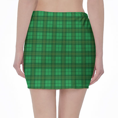 Green Tartan St. Patrick's Day Print Pencil Mini Skirt