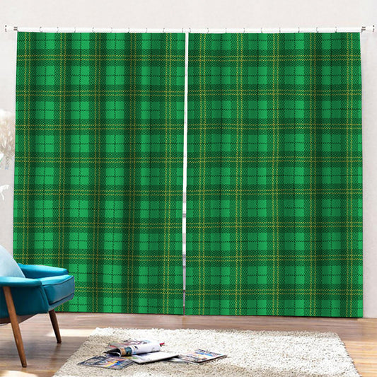 Green Tartan St. Patrick's Day Print Pencil Pleat Curtains