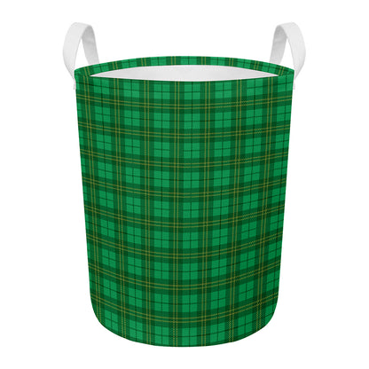Green Tartan St. Patrick's Day Print Round Laundry Basket