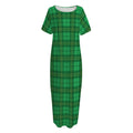 Green Tartan St. Patrick's Day Print Short Sleeve Long Nightdress