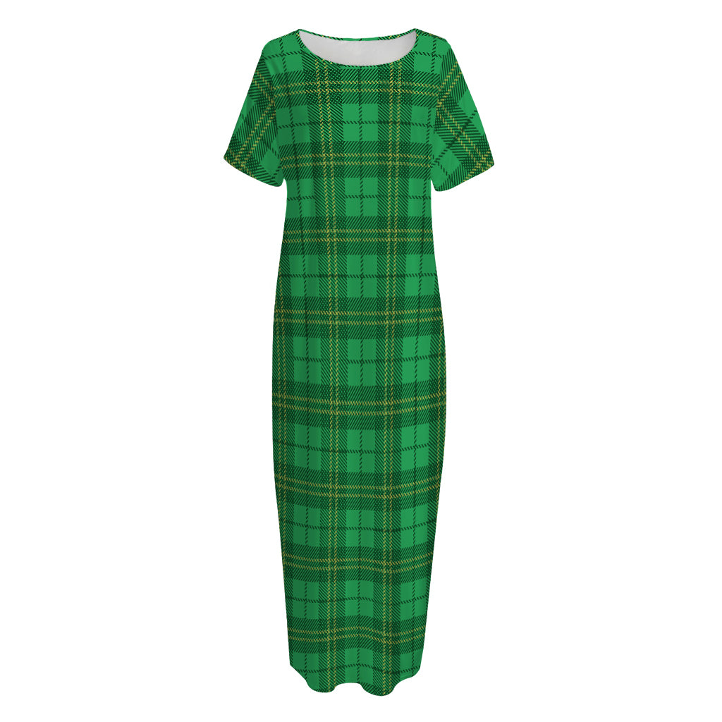 Green Tartan St. Patrick's Day Print Short Sleeve Long Nightdress