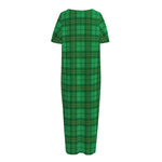 Green Tartan St. Patrick's Day Print Short Sleeve Long Nightdress