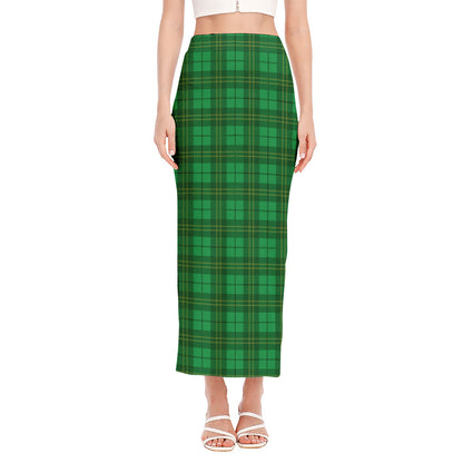 Green Tartan St. Patrick's Day Print Side Slit Maxi Skirt