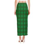 Green Tartan St. Patrick's Day Print Side Slit Maxi Skirt