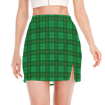 Green Tartan St. Patrick's Day Print Side Slit Mini Skirt