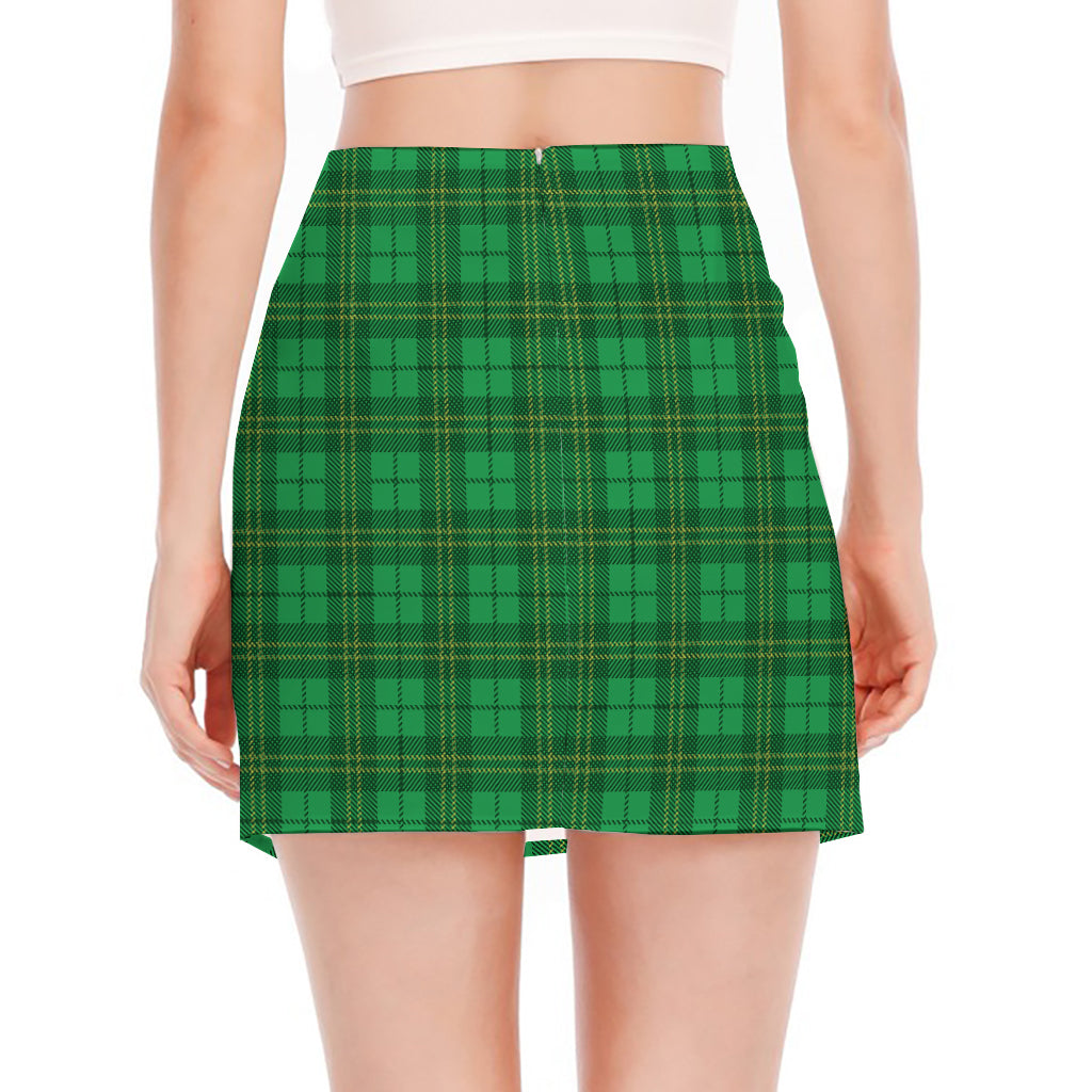 Green Tartan St. Patrick's Day Print Side Slit Mini Skirt