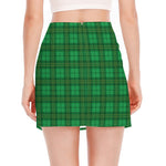 Green Tartan St. Patrick's Day Print Side Slit Mini Skirt
