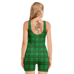 Green Tartan St. Patrick's Day Print Sleeveless One Piece Swimsuit