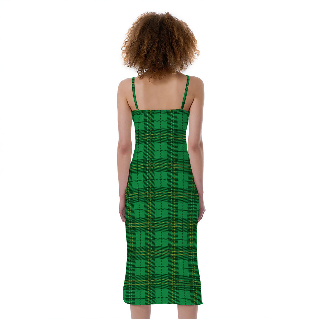 Green Tartan St. Patrick's Day Print Slim Fit Midi Cami Dress
