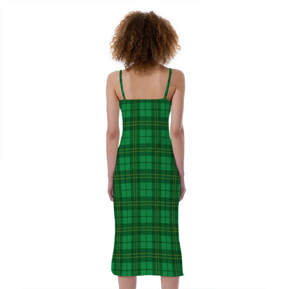 Green Tartan St. Patrick's Day Print Slim Fit Midi Cami Dress