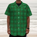 Green Tartan St. Patrick's Day Print Textured Short Sleeve Shirt