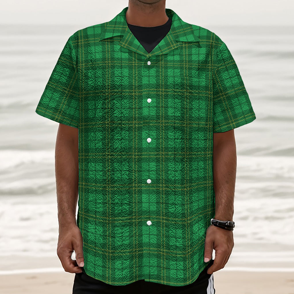 Green Tartan St. Patrick's Day Print Textured Short Sleeve Shirt