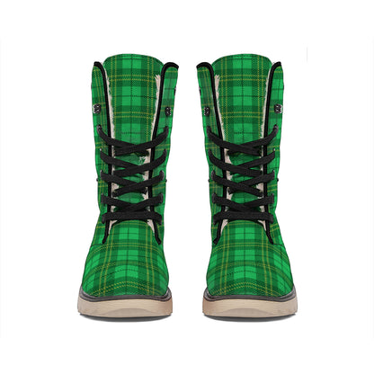Green Tartan St. Patrick's Day Print Winter Boots