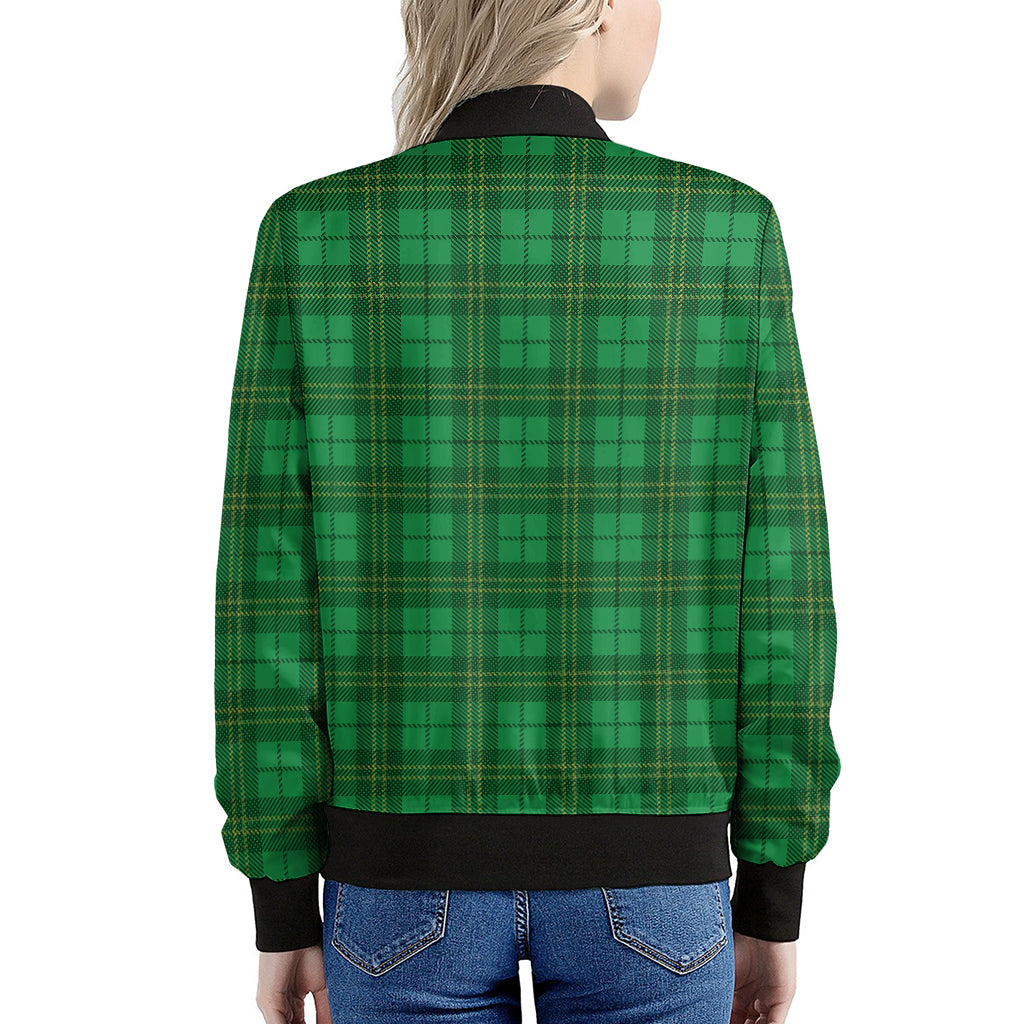 Green Tartan St. Patrick's Day Print Women's Bomber Jacket