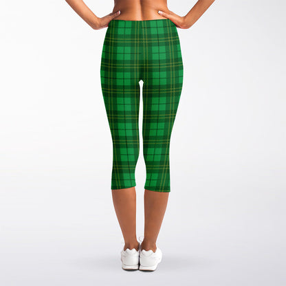 Green Tartan St. Patrick's Day Print Women's Capri Leggings