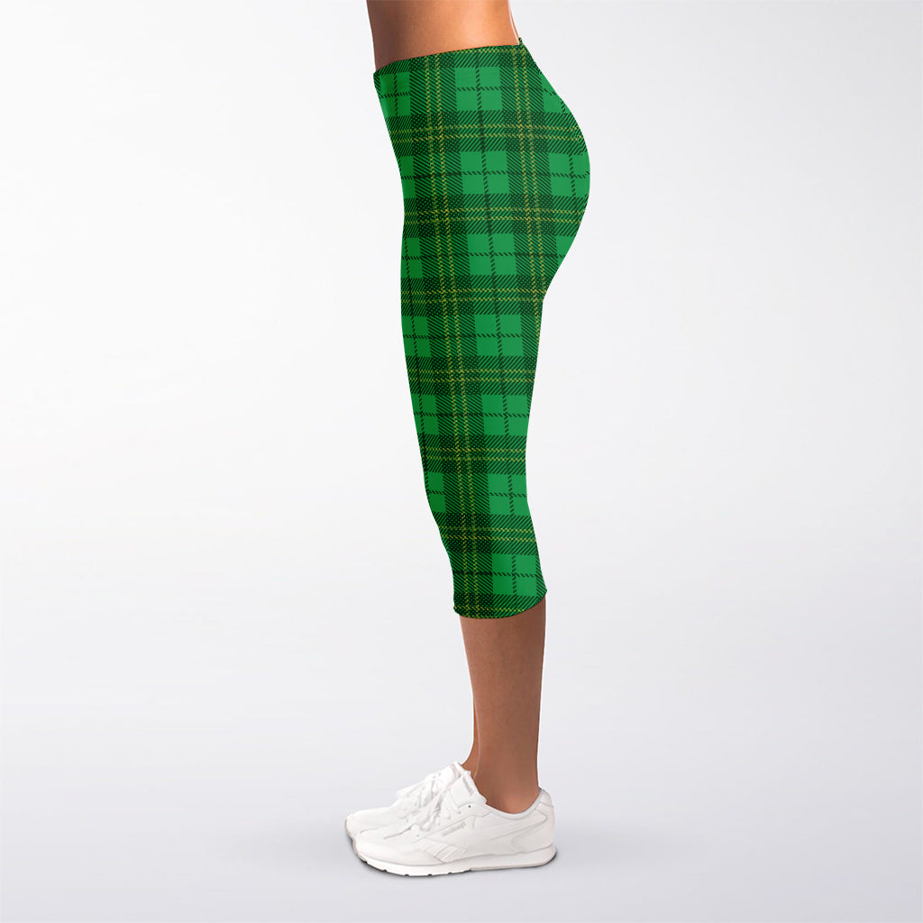Green Tartan St. Patrick's Day Print Women's Capri Leggings