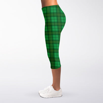 Green Tartan St. Patrick's Day Print Women's Capri Leggings