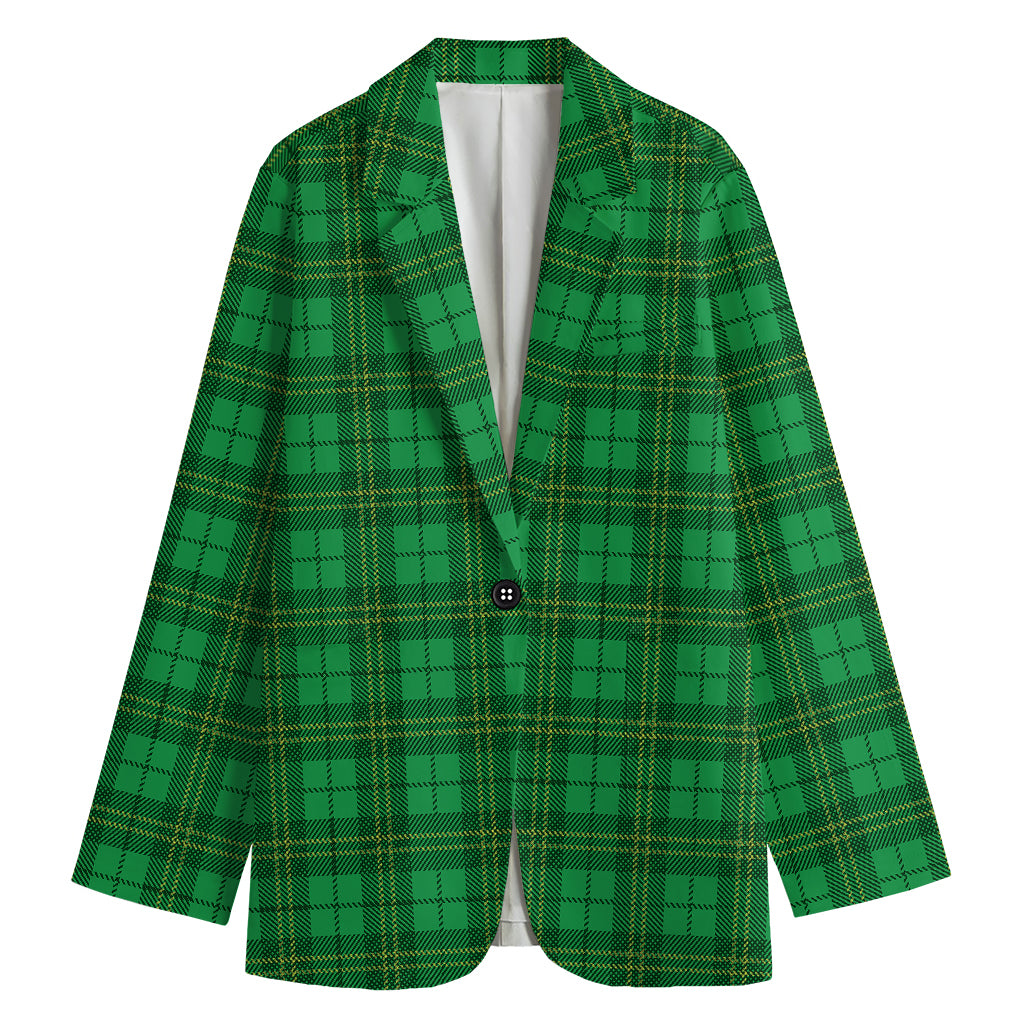 Green Tartan St. Patrick's Day Print Women's Cotton Blazer