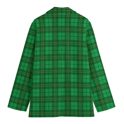 Green Tartan St. Patrick's Day Print Women's Cotton Blazer
