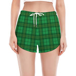Green Tartan St. Patrick's Day Print Women's Split Running Shorts