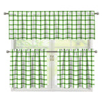 Green Tattersall Pattern Print 3 Piece Kitchen Curtains