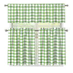 Green Tattersall Pattern Print 3 Piece Kitchen Curtains