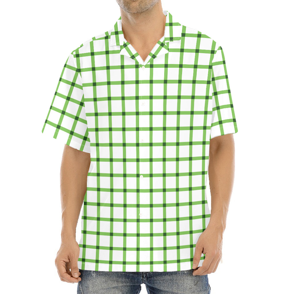 Green Tattersall Pattern Print Aloha Shirt