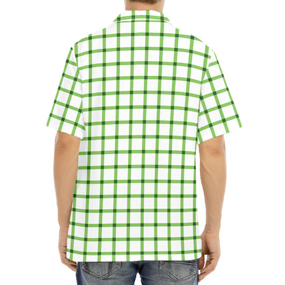 Green Tattersall Pattern Print Aloha Shirt